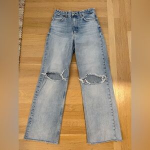Zara Light Blue Ripped wide leg Jeans